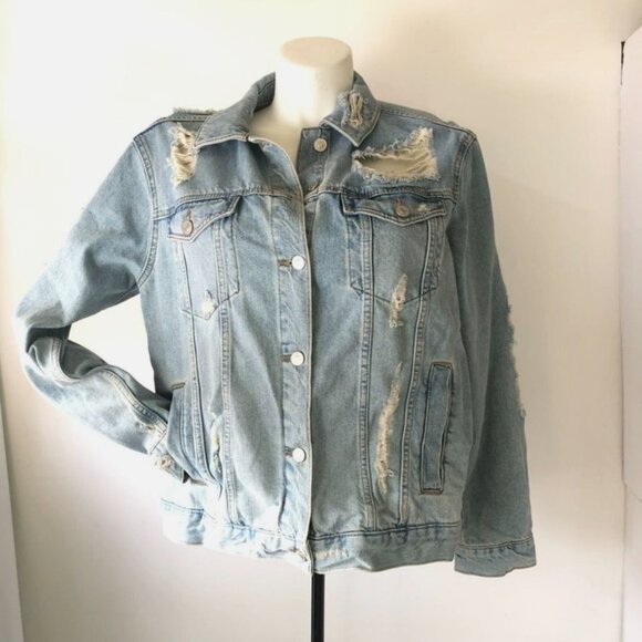Denim Jacket TOPSHOP MOTO Distress Jacket Size 12 - Picture 1 of 12